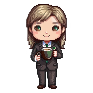 chibi office manager with coffee mug sticker