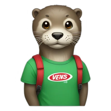 Otter with green tshirt and red&white Vans sticker