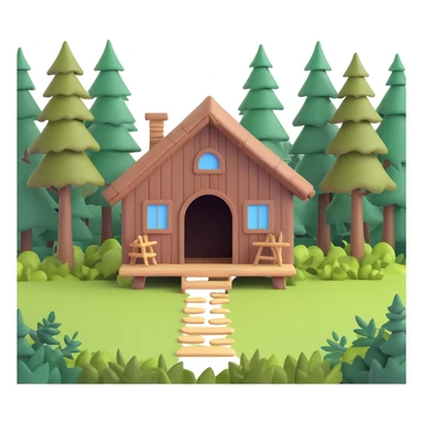 small rustic hut in deep forest surrounded by tall trees sticker
