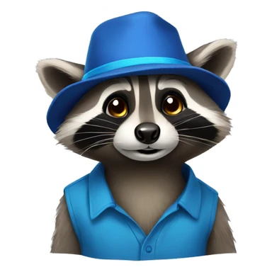 Raccoon wearing blue shirt and hat sticker