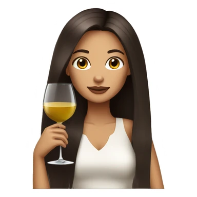 tan fashion girl dark brown long straight hair drinking wine sticker