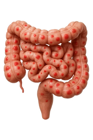 intestino anatomico realistico con red spot di infiammazione, IPERREALISTICO 4K sticker