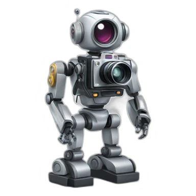 robot holding a film camera sticker