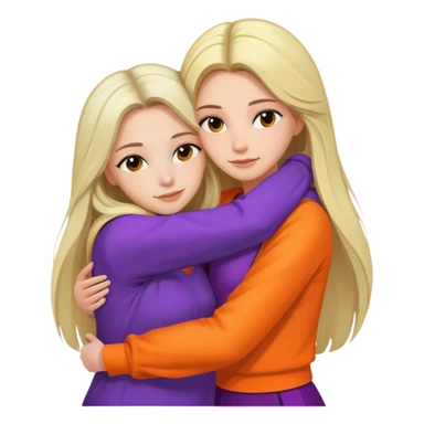 Black and blonde long hair ladys hugging each other with purple and orange clothes  sticker