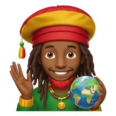 A rasta man bigging up di whole world 🎯🌍👊🏾👊🏻👊🏿🌍🎯 reggae vibes 🎶, love and unity ✨💛💚❤️, every nation stand strong 🇯🇲🌐 with the world in his hand sticker