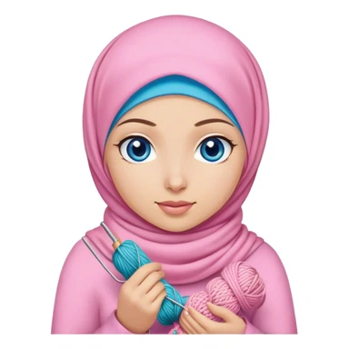 Turkish beautiful finish Konya girl blue eyes with spring pink hijab does knitting  sticker