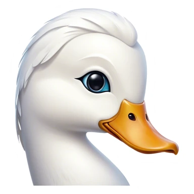 Cinematic Noble White Duck Portrait Emoji, Poised and regal, with a sleek, streamlined build and a pristine, well-groomed pure white plumage, deep-set soulful bright eyes, Simplified yet sharp and sophisticated features, highly detailed, glowing with a soft, dignified glow, high shine, intelligent and graceful, stylized with an air of aquatic elegance, focused and attentive, soft glowing outline, capturing the essence of a watchful and confident waterfowl, so majestic it feels as though it could glide out of the screen with effortless authority! sticker