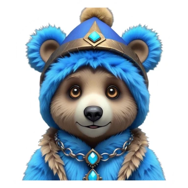 3D, adorable little Pixar style blue neon punk bear wearing a jester hat, ultra detailed, each lash, eye, and strand of fur is shown in stunning detail as though captured in a timeless photograph, rich textures, visually rich, so lifelike it feels like it could leap off the page at any moment sticker