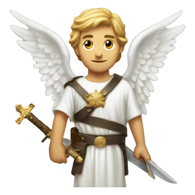 A male Angel with a sword and in the other Hand a cross sticker