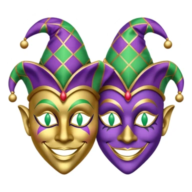 2 jesters masks for mardi gras in purple gold and green like this as the outline: 🎭 sticker
