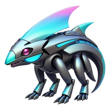  Epic legendary realistic rare glowing mechanical Shiny sparkly transparent bioluminescent luminescent vibrant bright pastel dark exotic iridescent colorful gradients futuristic modern metallic glossy glittery fantasy-cyber-Protogen-Fakémon-Pokémon-Vernid-creature sticker