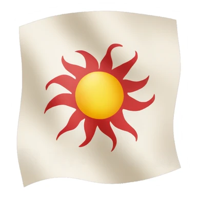 create a yezidi flag emoji with white at the top and botton red in the middle and a sun in the middle sticker