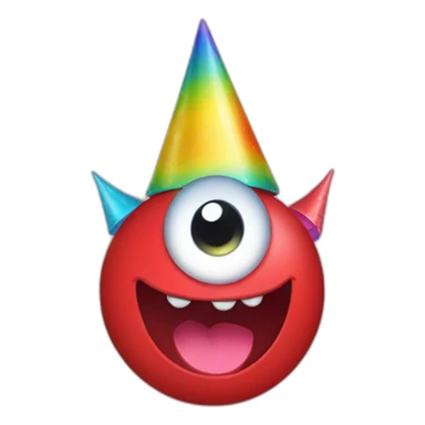 red monster one eye smile face with a rainbow party hat sticker
