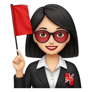 Una mujer morena (de pelo)  con una coleta de color negro) y gafas de sol de color negro y una bandera roja en la mano sticker