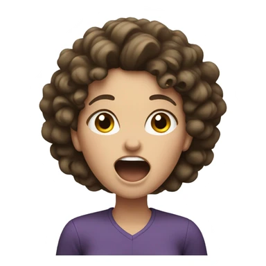 White Woman with curly dark brown hair shouting sticker
