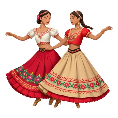 Cinematic Realistic scene of two dancers performing the Tarantella, dressed in vibrant, flowing traditional costumes with detailed embroidery and dynamic skirts, captured in festive motion with warm, lively lighting sticker