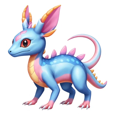 Shiny Horned Helioptile-Salandit-Sylveon-Amaura-Fakémon-hybrid-creature (full body)  sticker