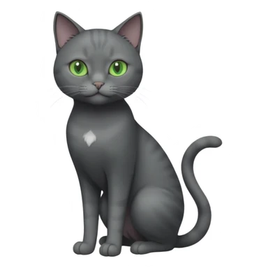 full body view of beautiful female solid dark grey cat with green eyes, grey face, white toes/paws and white patch on her chest sticker