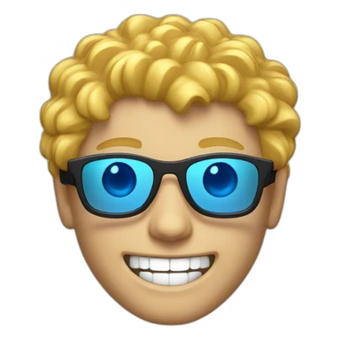 guy with golden hair, blue vr glasses and shiny teeth sticker
