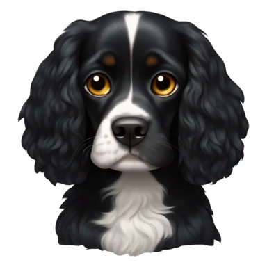 Small completely black king spaniel with black fur on his whole face and white stripe on chest sticker
