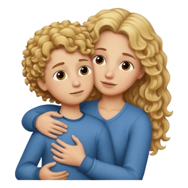 a mother with blond curly long hugging his son with brown hair and like saying its okay sticker