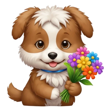 puppy dog holding flowers sticker