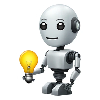 robot holds a light bulb sticker