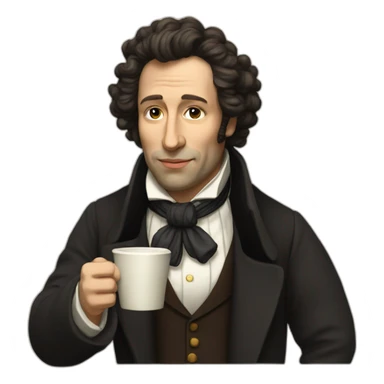 pushkin with a cup of coffee sticker