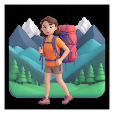 girl back packing mountains in background, close up pose sticker