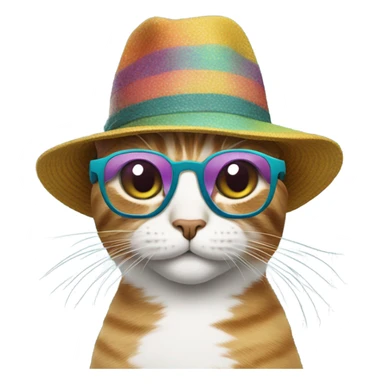 Cat wearing groovey glasses and a hat sticker