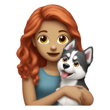 Red haired girl holding a husky sticker