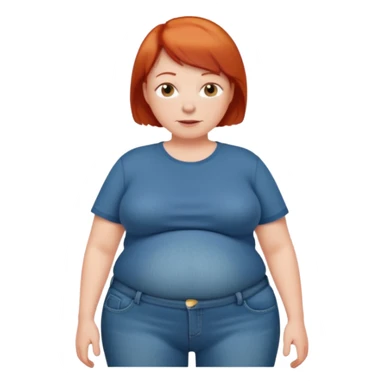 Lazy old Short woman with straight short red hair and fat tummy..wears jeams and full tahirt sticker