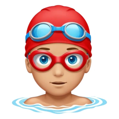 Boy Swimmer in a red swim cap and goggles  with blue eyes  sticker