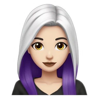 White girl long straight black and purple hair with white streak hair Raven Queen sticker
