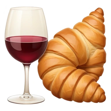 French cuisine humanless avatar in clean emoji-style illustration. Croissant and wine glass, soft beige tones, simple shapes, flat design, refined and cozy. sticker