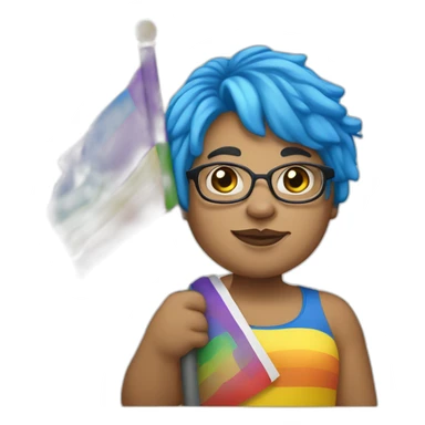 liberal, blue hair, chubby, holding lgbtq flag, activist, piercings sticker
