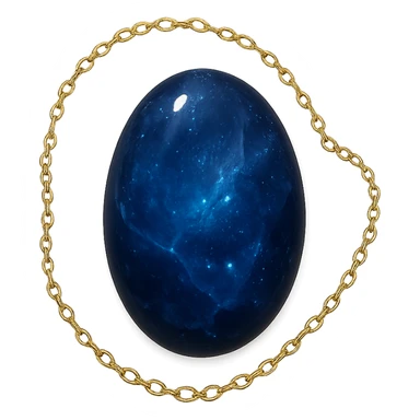 delicate floating gold chain cradling a deep blue stone with swirling white and gray veins, glowing faintly like the night sky, radiating mystery and magic sticker