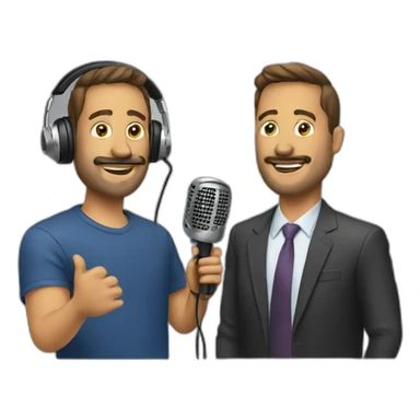 Man giving a podcast with a headphone and a mic sticker