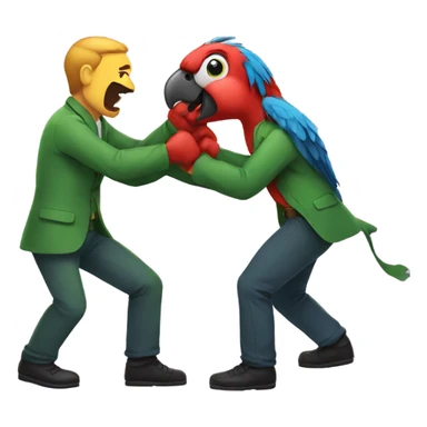 Two men fighting over a parrot sticker