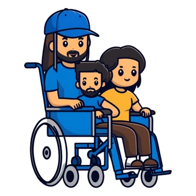 Beige skin man with a beard and cap in a wheelchair sitting next to a brown skin woman with long black hair in a wheelchair  sticker