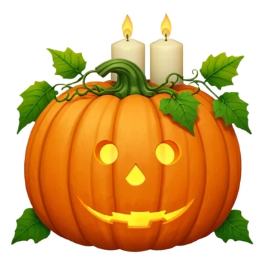 Huge big pumpkin, vines, leaves, one big candle, autumn vibes aesthetics  sticker