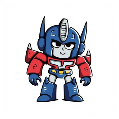 Optimus Prime as a robot emoji, blue and red color scheme, metallic details, heroic expression sticker