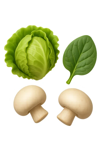 emoji stile iphone 3d di lattuga, spinaci, funghi che fluttuano in aria, iperealistico 4k sticker