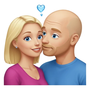 middle age bald man with salt and blonde scruff, blue eyes and blonde woman with blue eyes kissing each other sticker