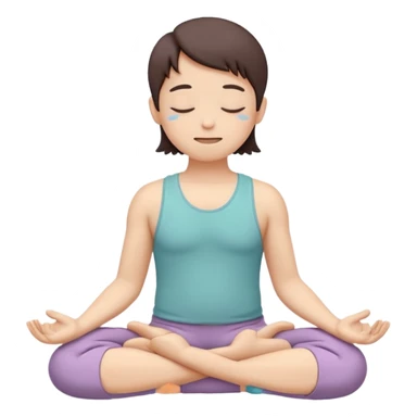 one simplified human character sitting in lotus pose, eyes closed, soft peaceful smile, feeling comfortable alone, calm and mindful mood, flat custom emoji sticker, pastel colors, rounded shapes, minimal details, mental health theme, thick outline, white background, no text sticker