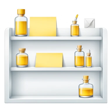 big long white shelf with luxury brand serum and big sticky note sticker