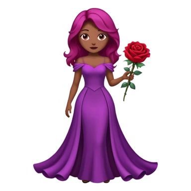 Faça uma mulher de cabelo roxo bem poderosa com vestido bem longo com umas rosas de buquê sticker