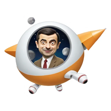 mr bean going to moon in rocket sticker