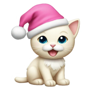 Cream kitten whole body, and with pink Christmas hat sticker