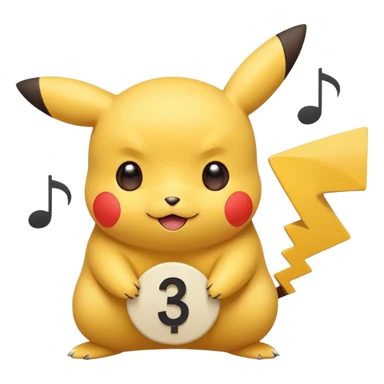 cute Pikachu Pokémon, flat style, soft rounded face, bold eyes, small red cheeks, floating music note, no 3D or gradients sticker